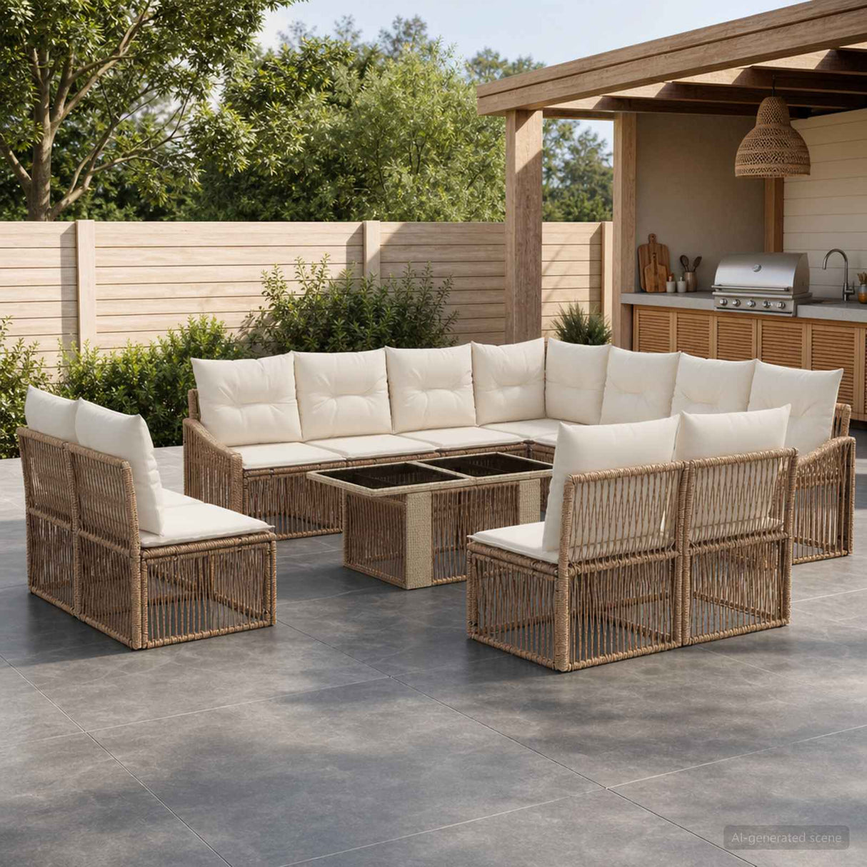 vidaXL Tuinbank Set 12 st Zwart en Crème Wit poly rattan