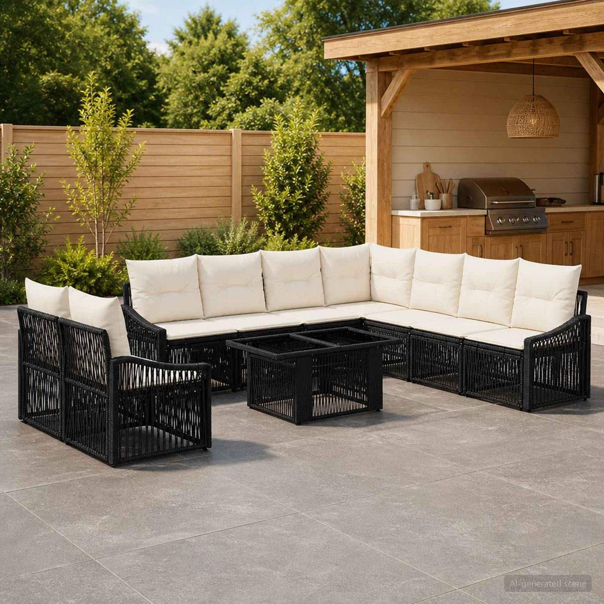 vidaXL Tuinbank Set 10 st Zwart en Crème Wit poly rattan