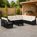 vidaXL Tuinbank Set 10 st Zwart en Crème Wit poly rattan