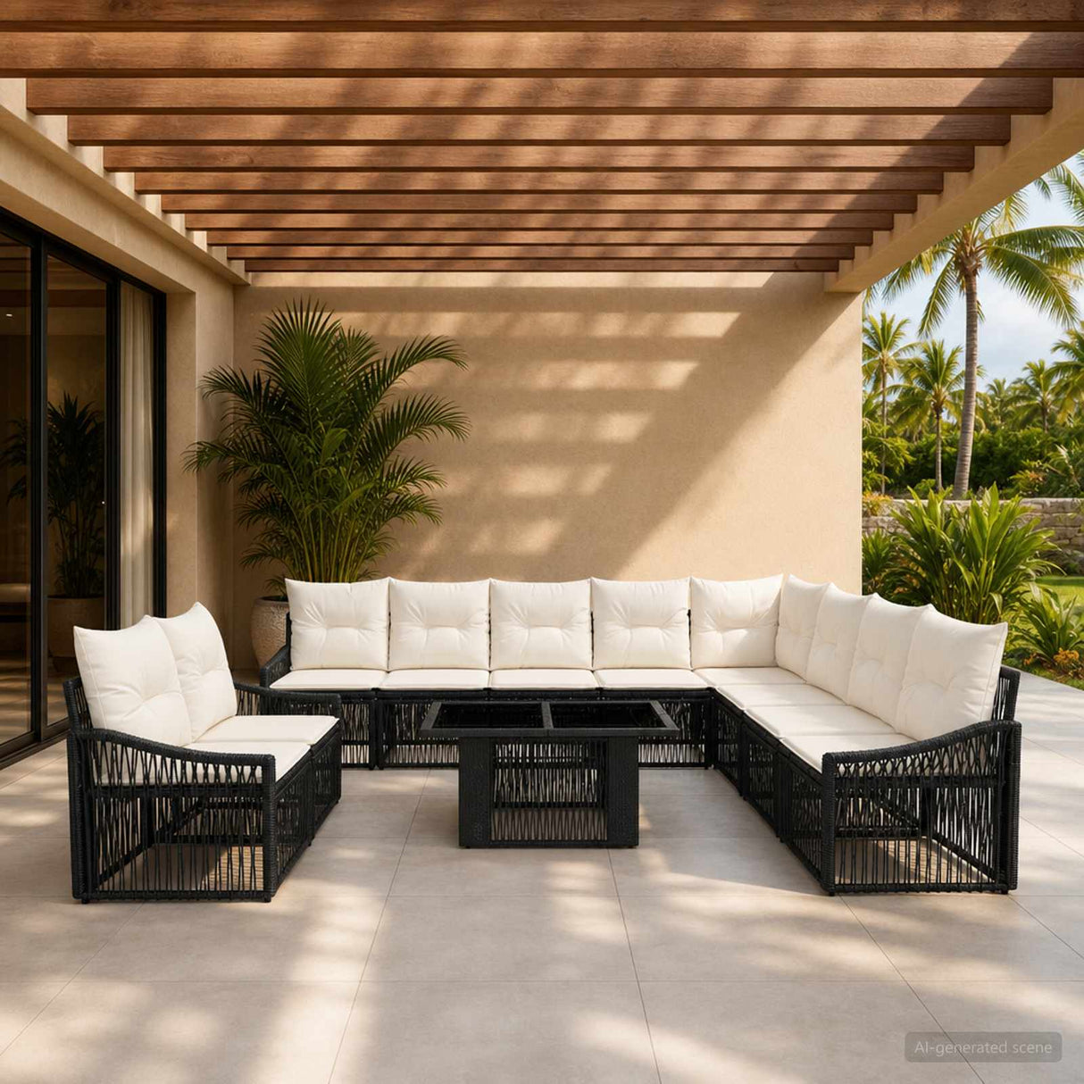 vidaXL Tuinbank Set 11 st Zwart en Crème Wit poly rattan