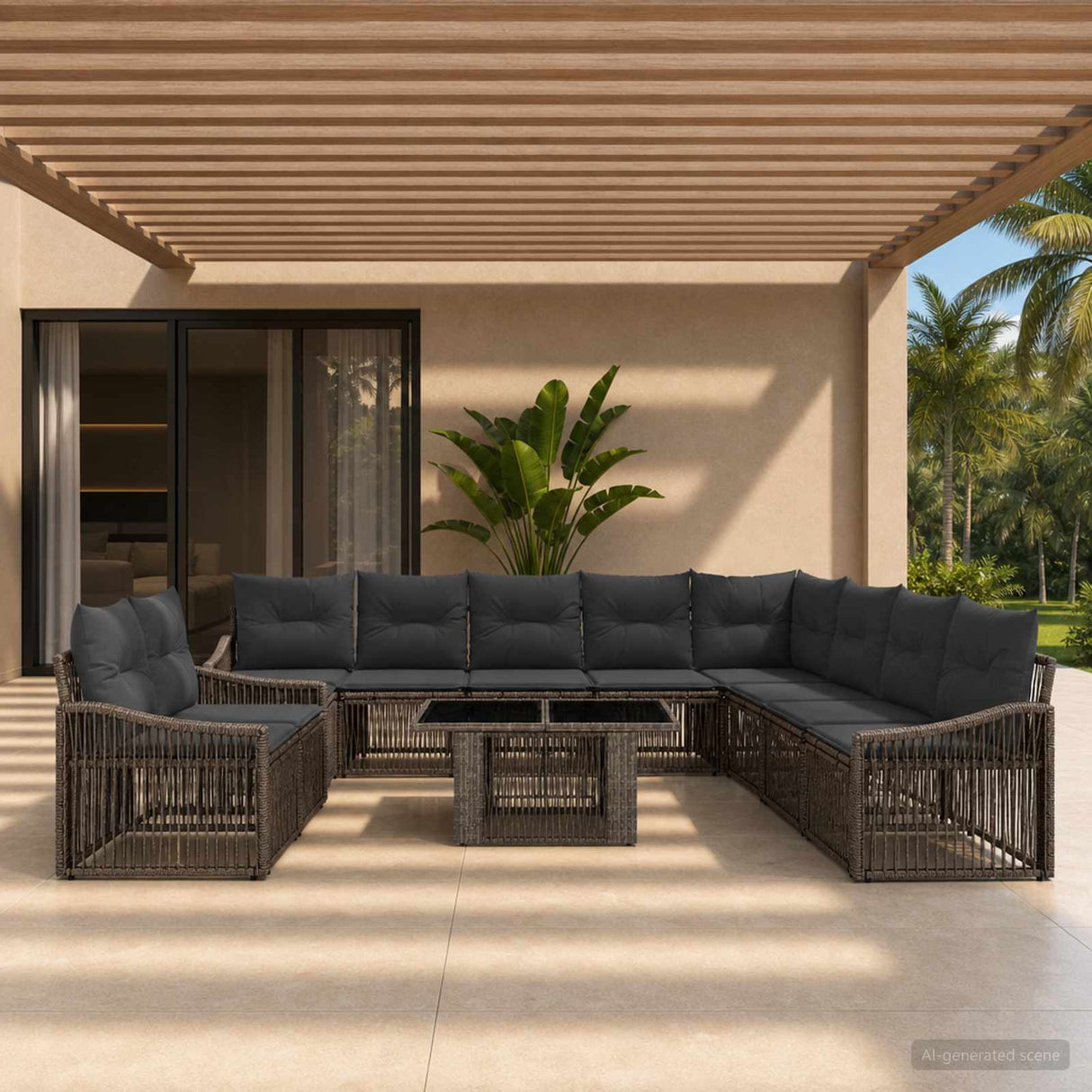 vidaXL Tuinbank Set 11 st Zwart en Crème Wit poly rattan