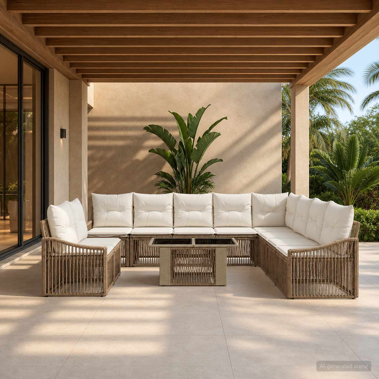 vidaXL Tuinbank Set 11 st Zwart en Crème Wit poly rattan