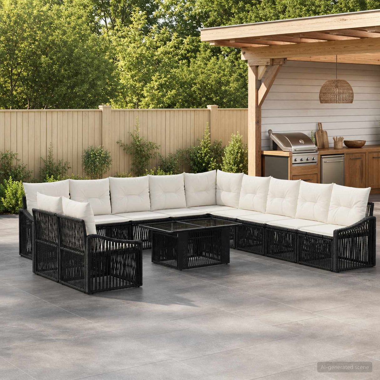 vidaXL Tuinbank Set 12 st Zwart en Crème Wit poly rattan