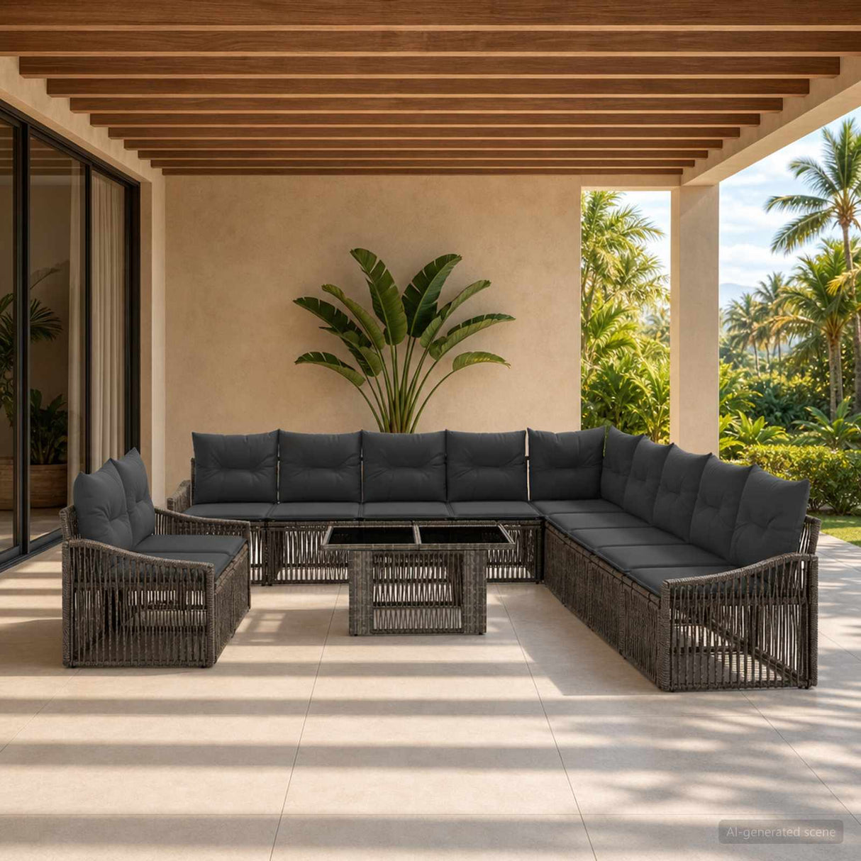 vidaXL Tuinbank Set 12 st Zwart en Crème Wit poly rattan