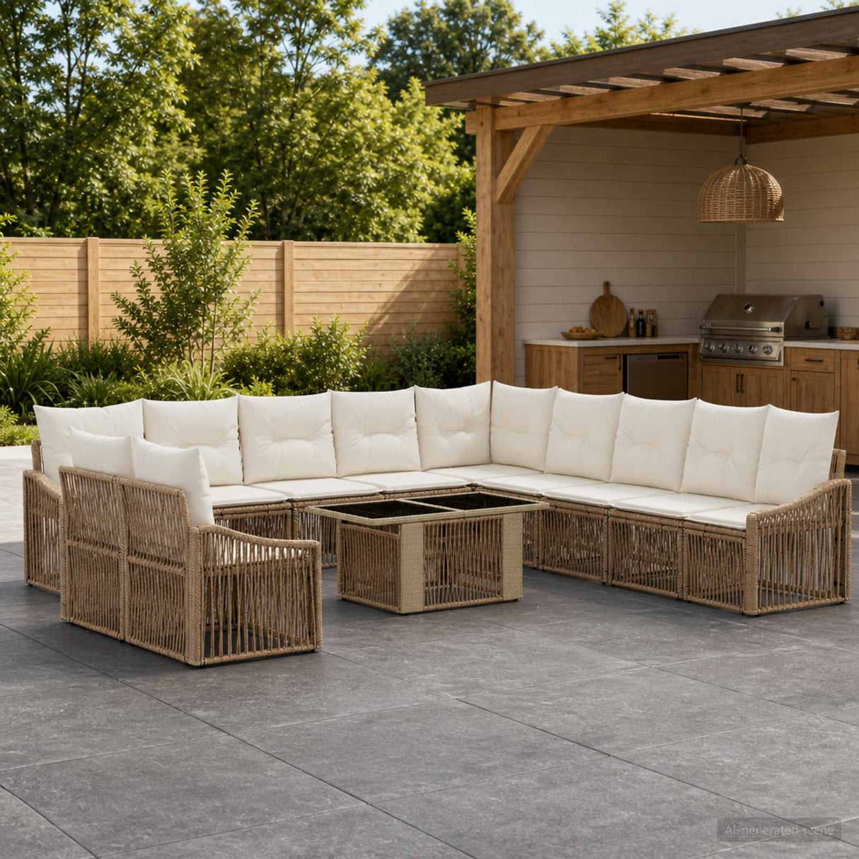 vidaXL Tuinbank Set 12 st Zwart en Crème Wit poly rattan