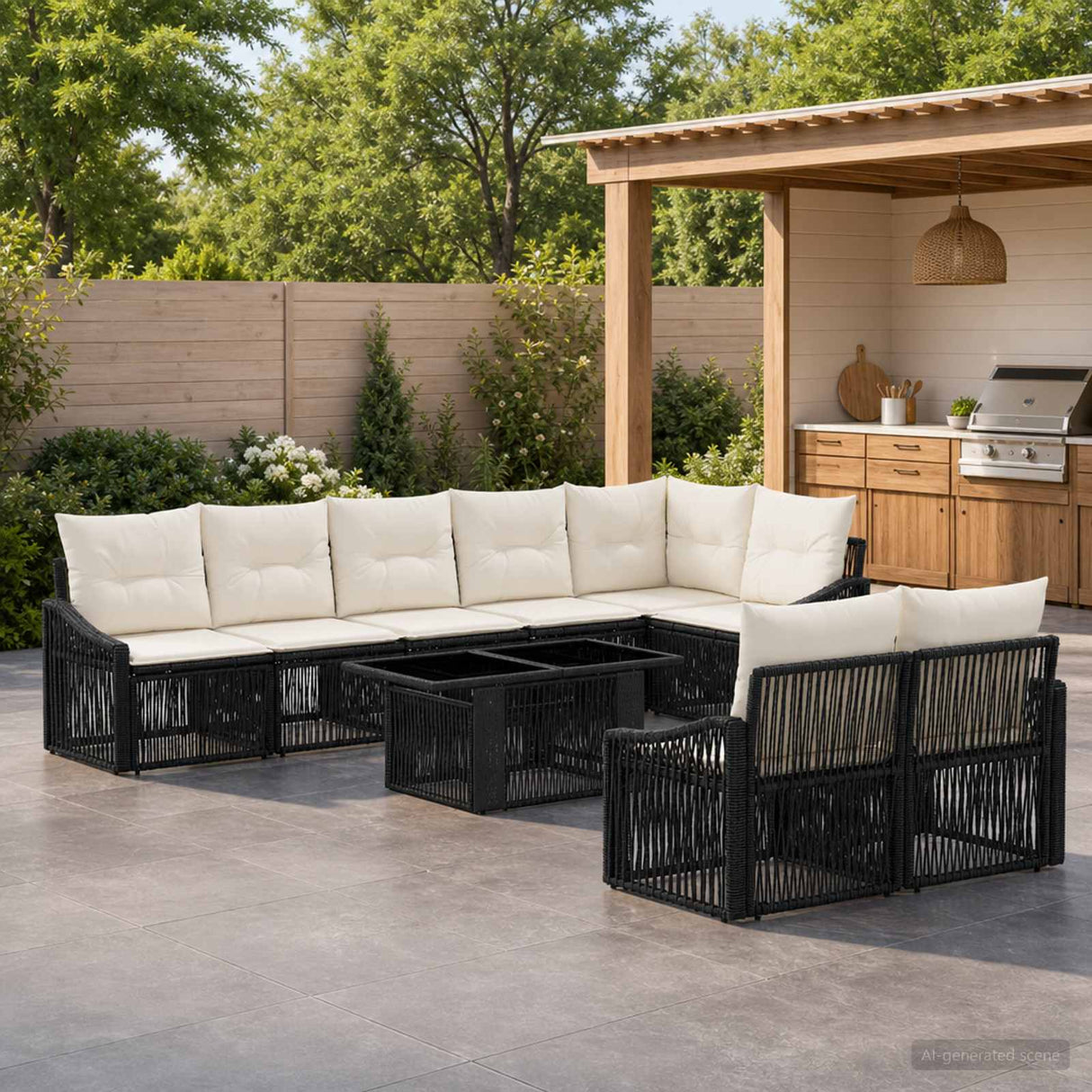 vidaXL Tuinbank Set 9 st Zwart en Crème Wit poly rattan