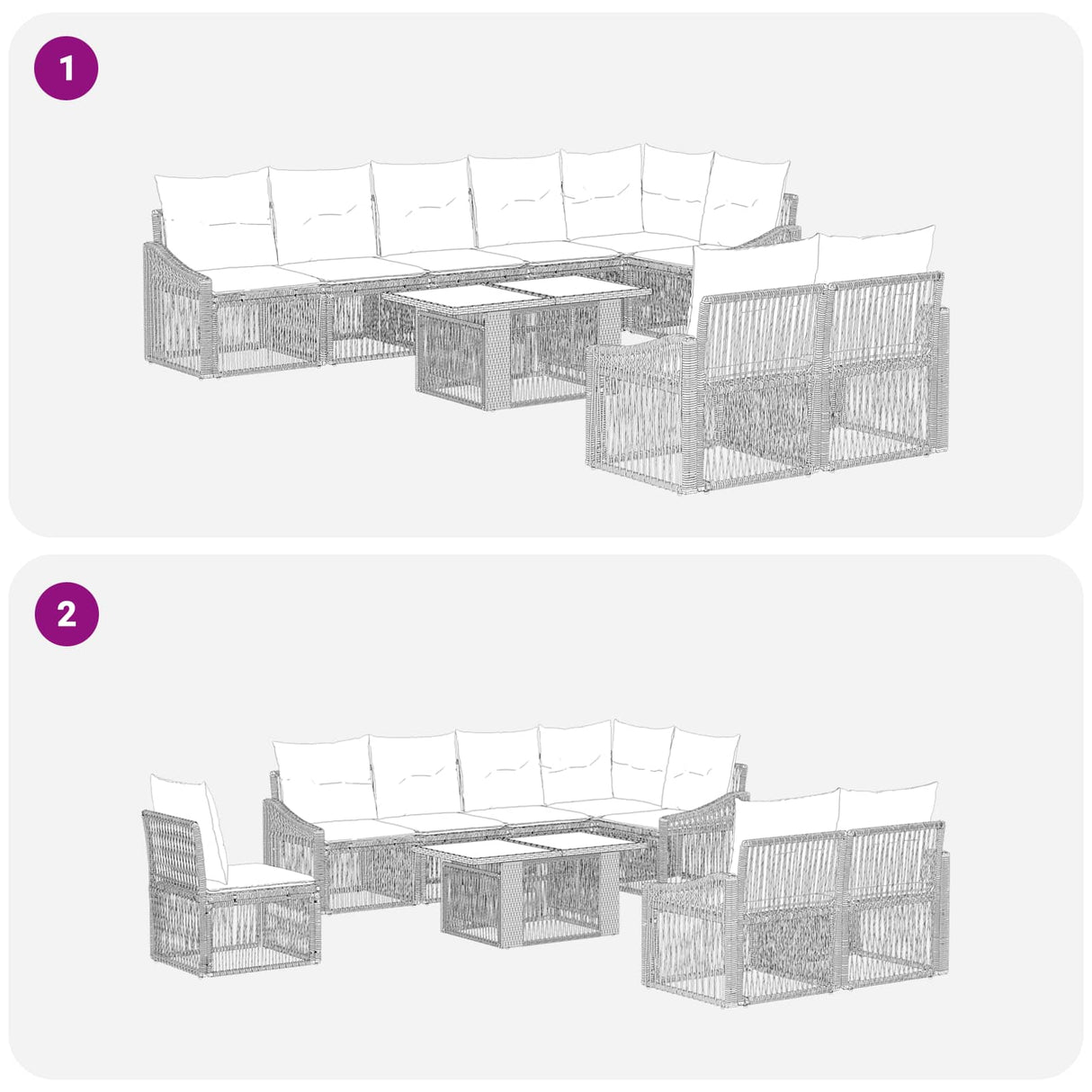 vidaXL Tuinbank Set 9 st Zwart en Crème Wit poly rattan