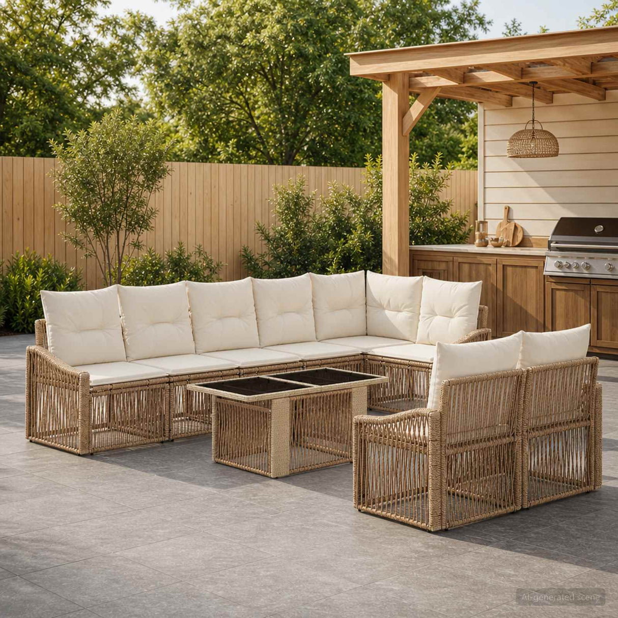 vidaXL Tuinbank Set 9 st Zwart en Crème Wit poly rattan
