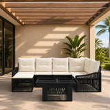 vidaXL Tuinbank Set 7 st Zwart en Crème Wit poly rattan