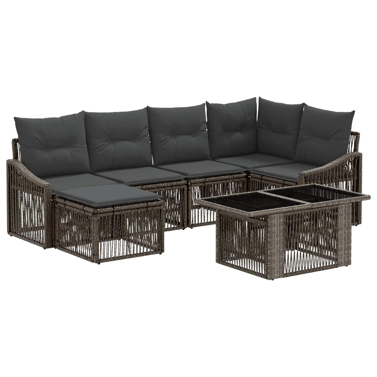 vidaXL Tuinbank Set 7 st Zwart en Crème Wit poly rattan