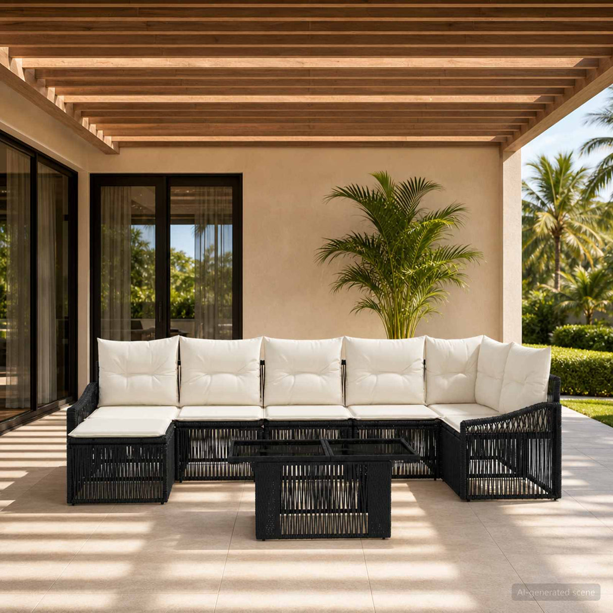 vidaXL Tuinbank Set 8 st Zwart en Crème Wit poly rattan