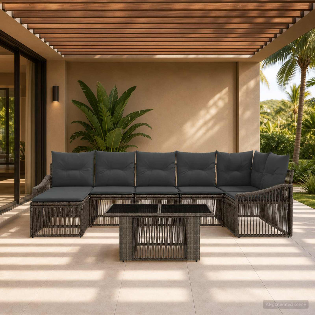 vidaXL Tuinbank Set 8 st Zwart en Crème Wit poly rattan