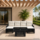 vidaXL Tuinbank Set 7 st Zwart en Crème Wit poly rattan