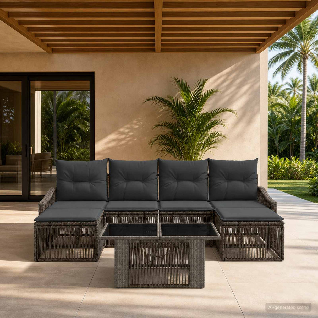 vidaXL Tuinbank Set 7 st Zwart en Crème Wit poly rattan
