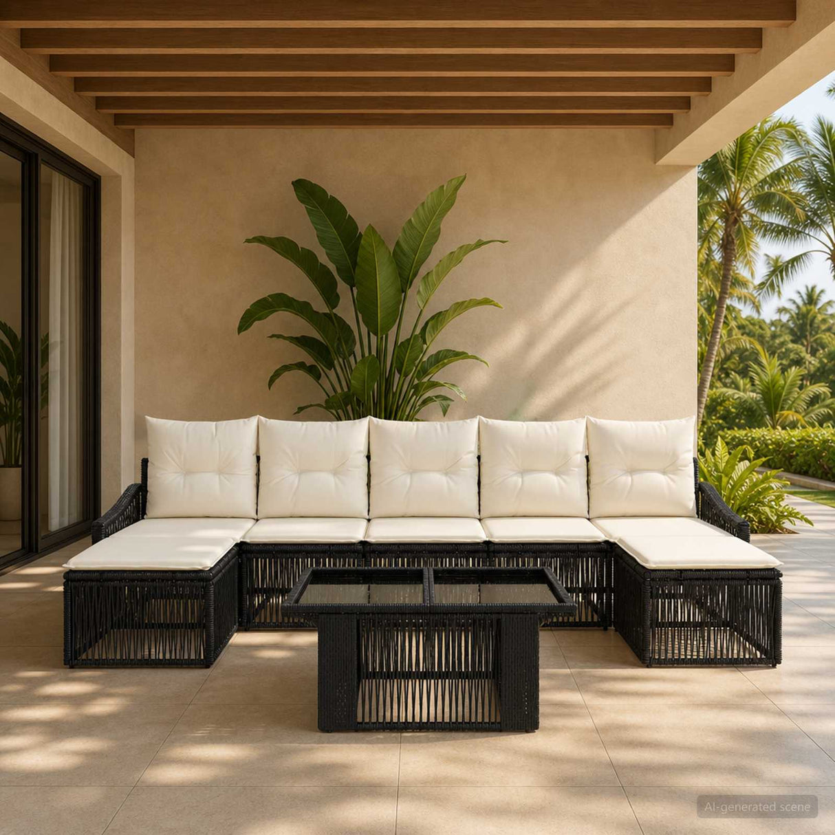 vidaXL Tuinbank Set 8 st Zwart en Crème Wit poly rattan