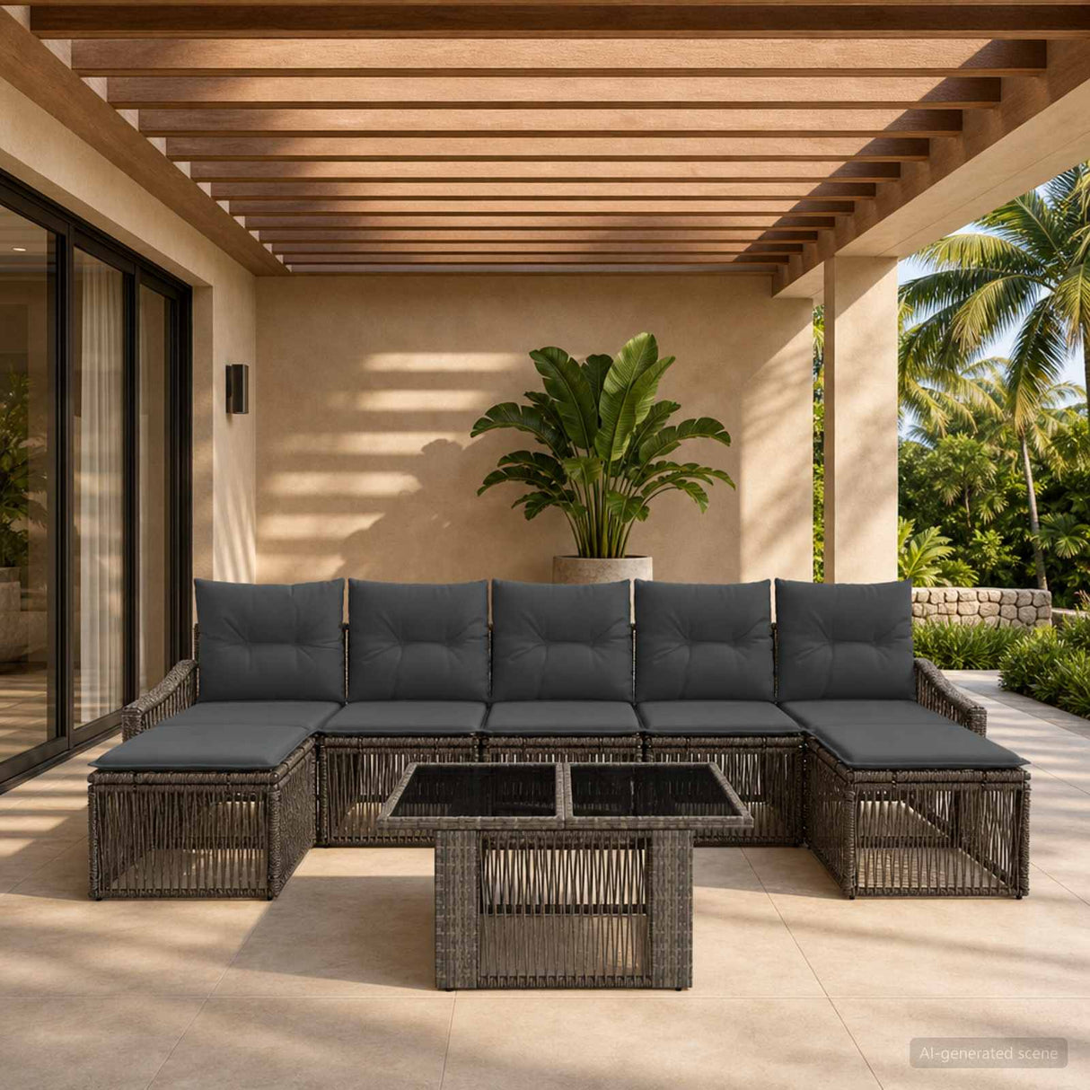 vidaXL Tuinbank Set 8 st Zwart en Crème Wit poly rattan