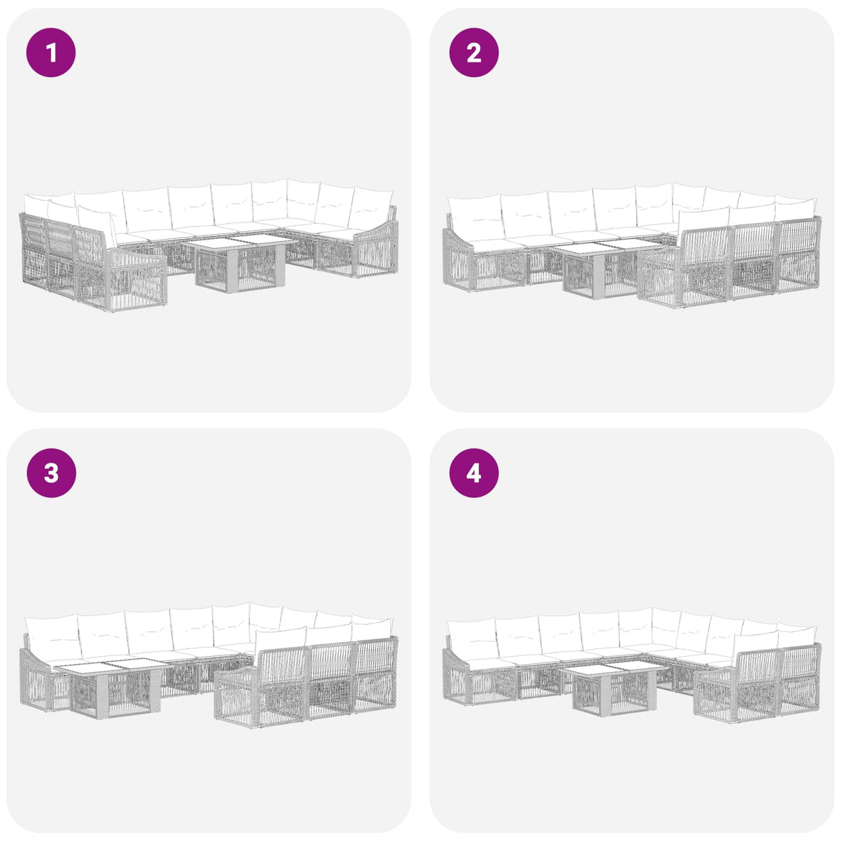 vidaXL Garden Lounge Set 11 Pieces Black and Cream White Poly Rattan
