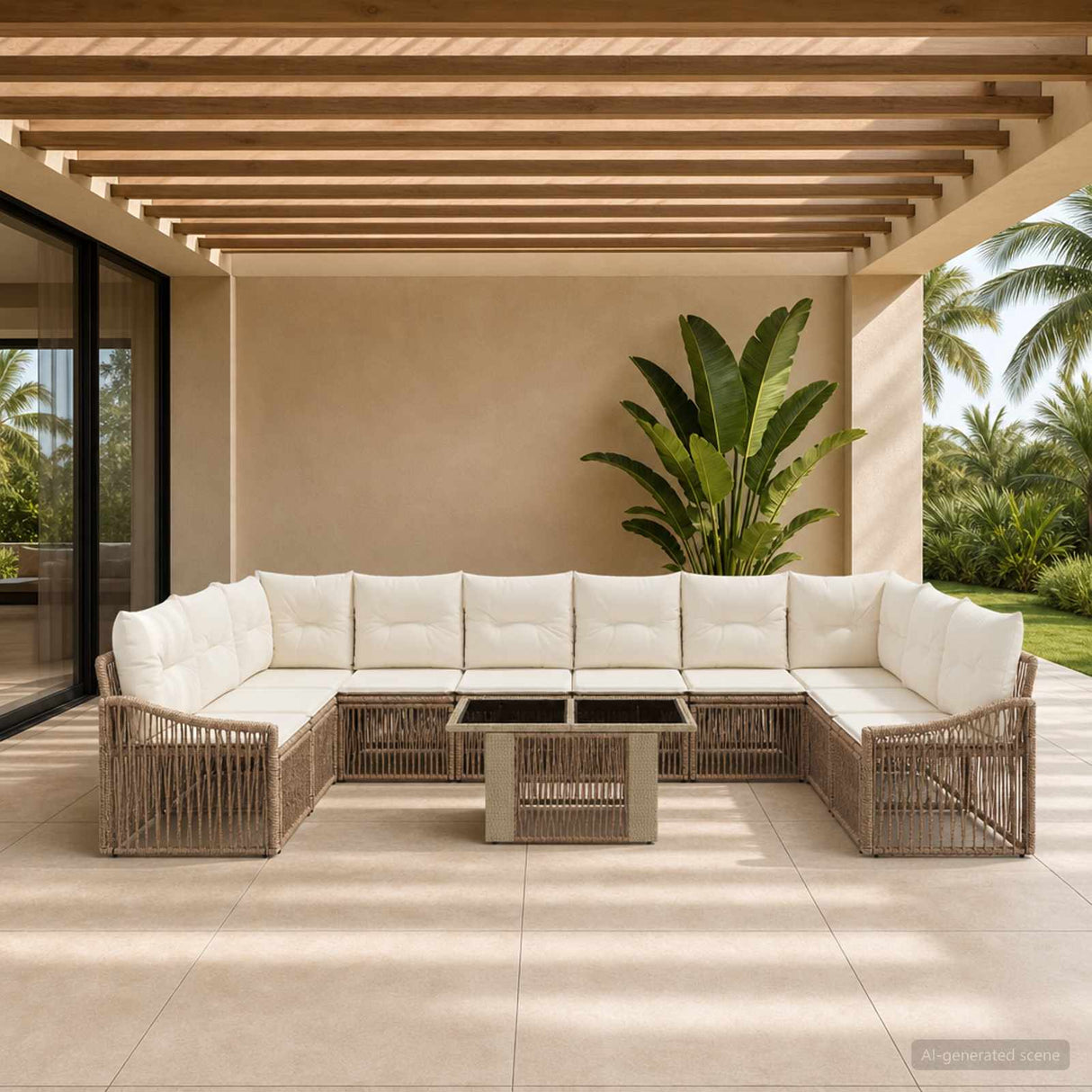 vidaXL Garden Lounge Set 11 Pieces Black and Cream White Poly Rattan