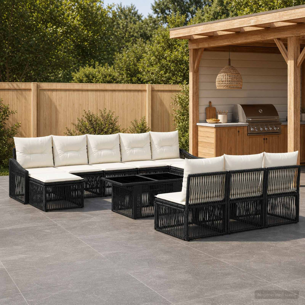 vidaXL Garden Sofa Set 11 Pieces Black and Cream White Poly Rattan