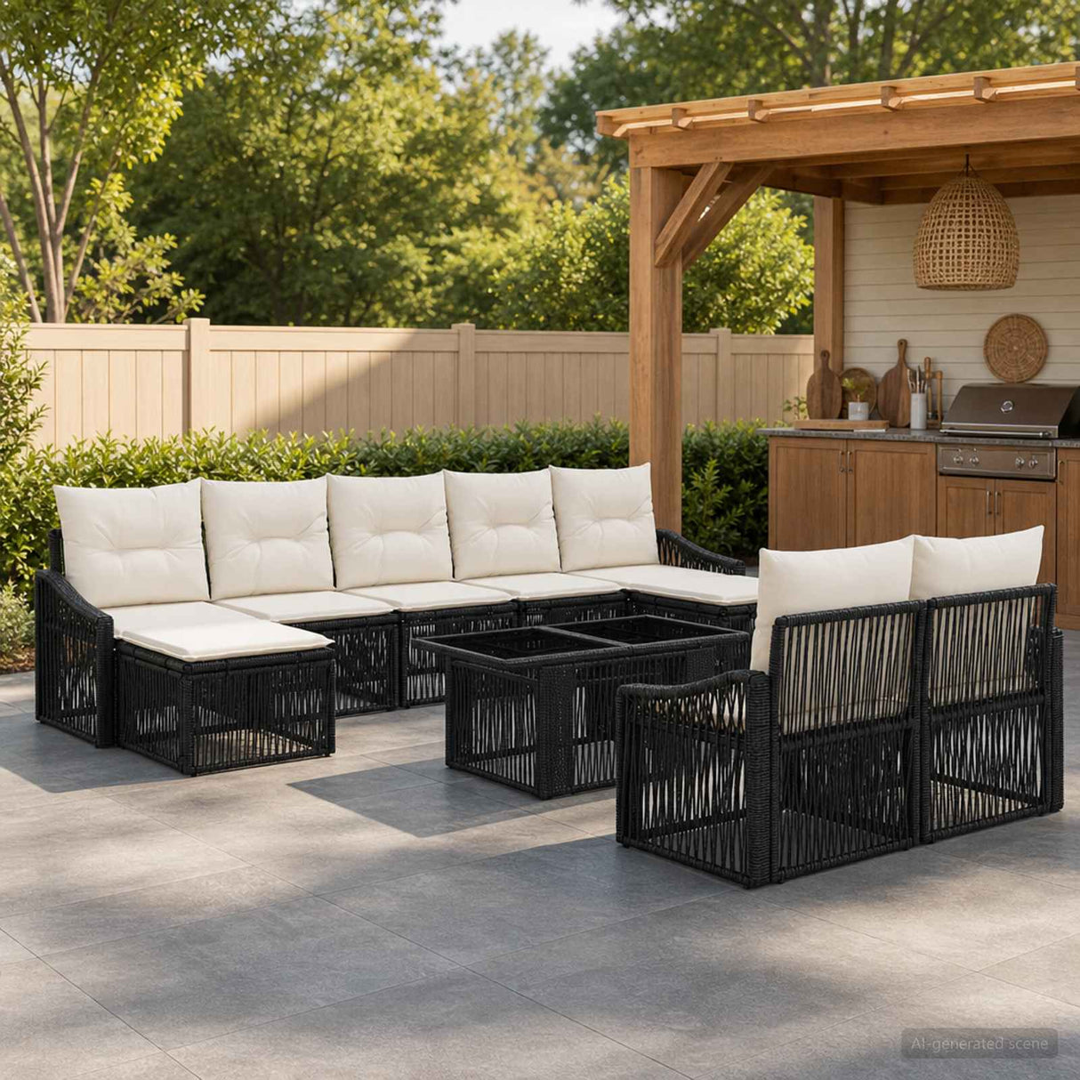 vidaXL Tuinbank Set 10 st Zwart en Crème Wit poly rattan