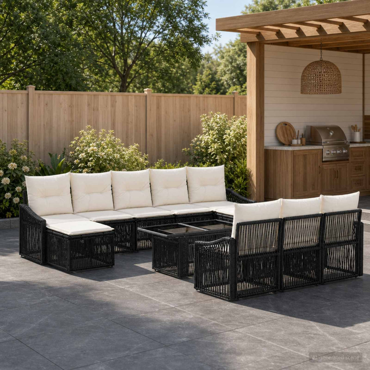 vidaXL Tuinbank Set 11 st Zwart en Crème Wit poly rattan