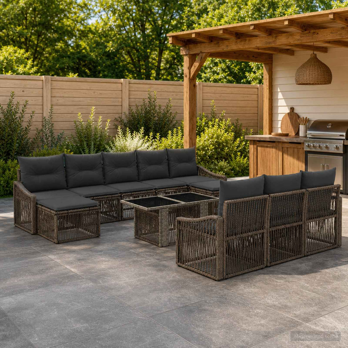 vidaXL Tuinbank Set 11 st Zwart en Crème Wit poly rattan