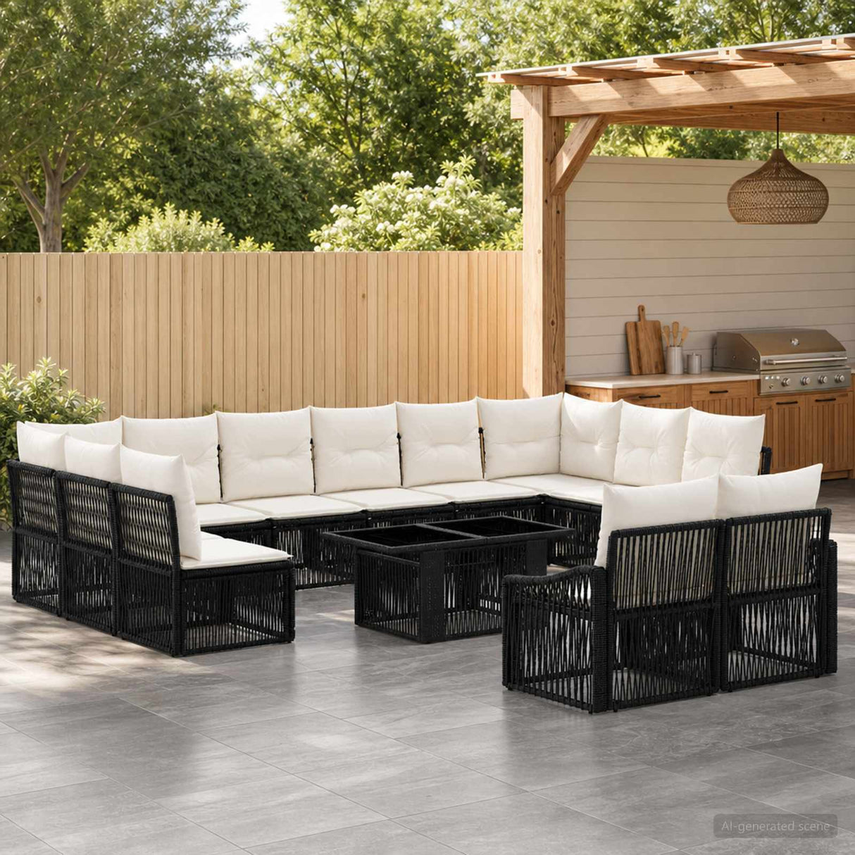 vidaXL Tuinbank Set 13 st Zwart en Crème Wit poly rattan