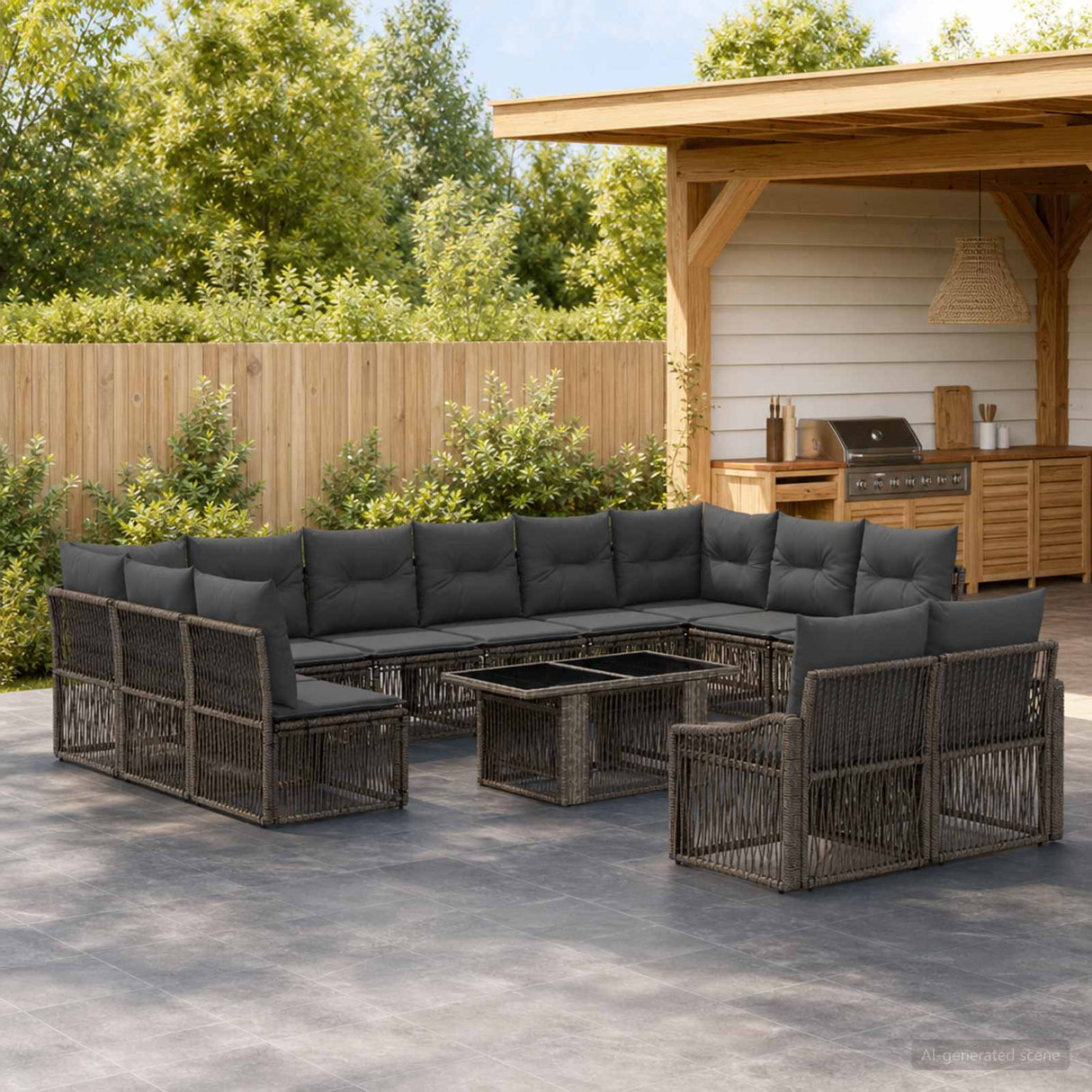 vidaXL Tuinbank Set 13 st Zwart en Crème Wit poly rattan