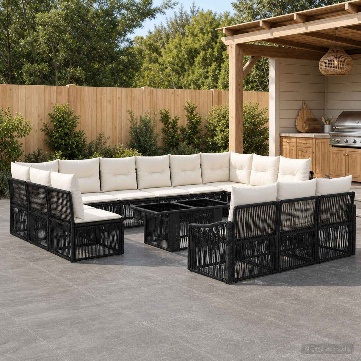 vidaXL Tuinbank Set 14 st Zwart en Crème Wit poly rattan