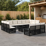 vidaXL Tuinbank Set 14 st Zwart en Crème Wit poly rattan