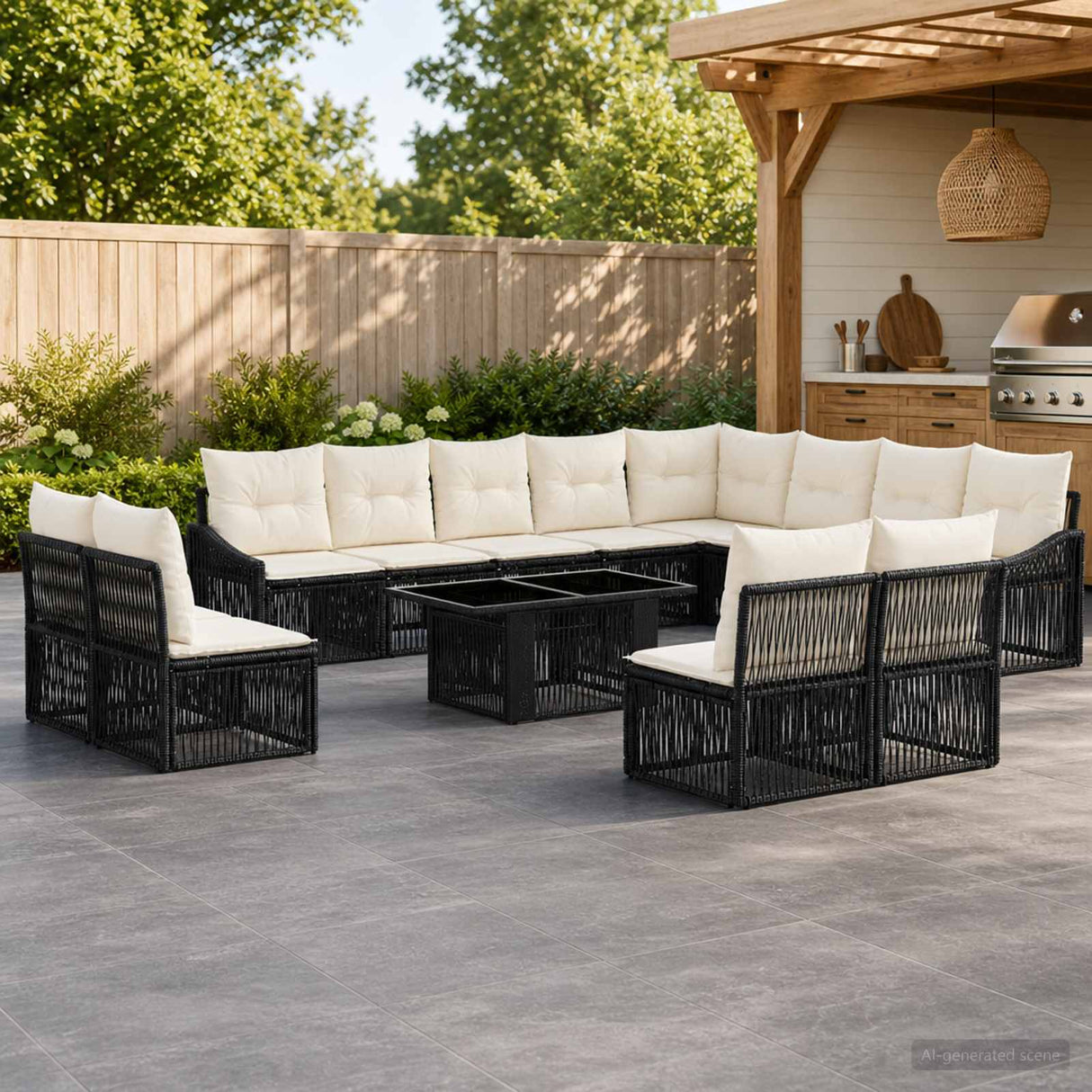 vidaXL Tuinbank Set 13 st Zwart en Crème Wit poly rattan