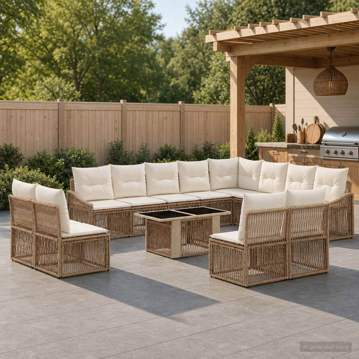 vidaXL Tuinbank Set 13 st Zwart en Crème Wit poly rattan