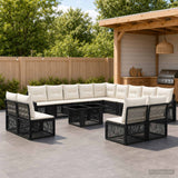 vidaXL Tuinbank Set 14 st Zwart en Crème Wit poly rattan