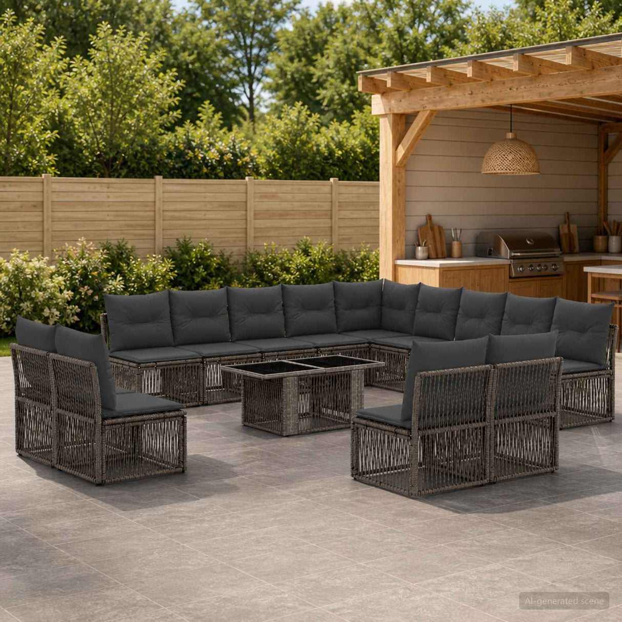 vidaXL Tuinbank Set 14 st Zwart en Crème Wit poly rattan