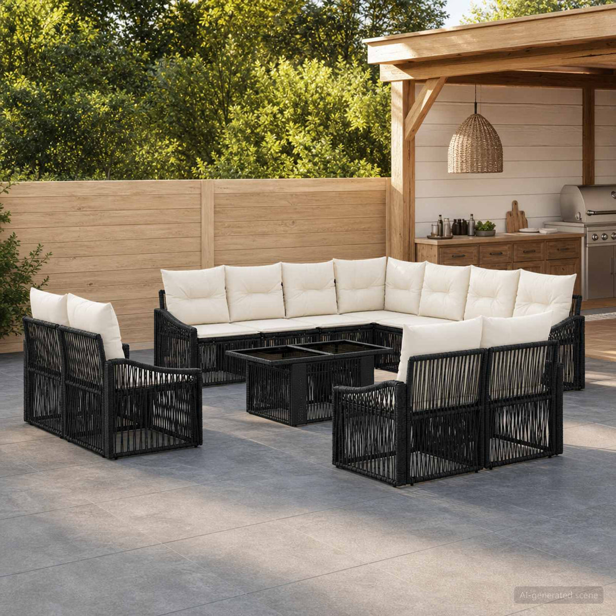vidaXL Tuinbank Set 12 st Zwart en Crème Wit poly rattan