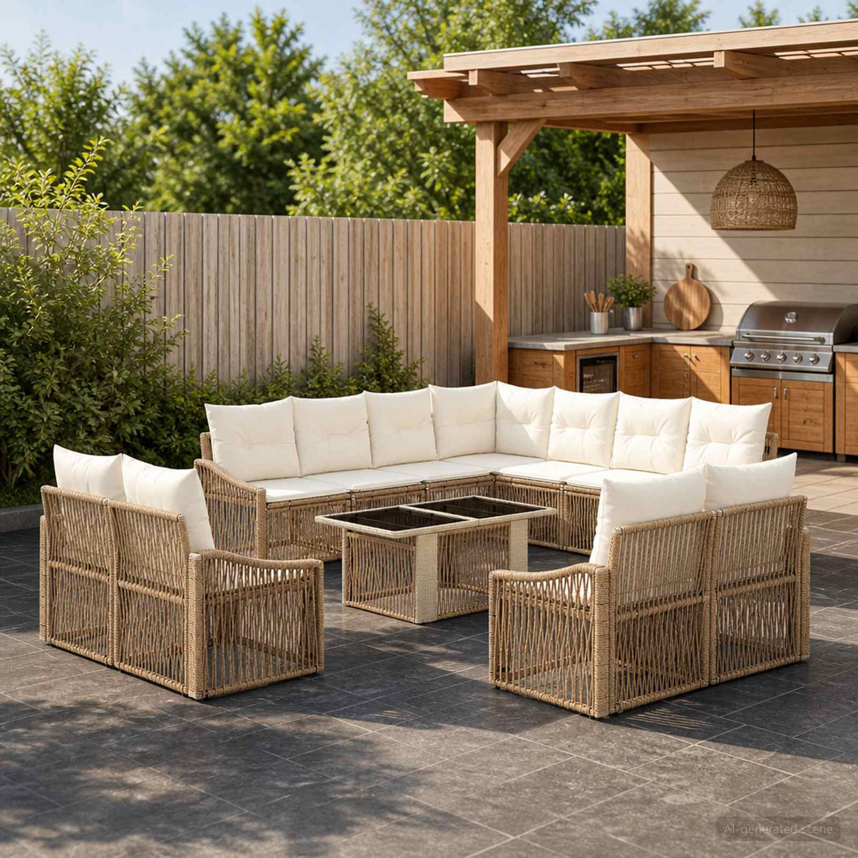 vidaXL Tuinbank Set 12 st Zwart en Crème Wit poly rattan