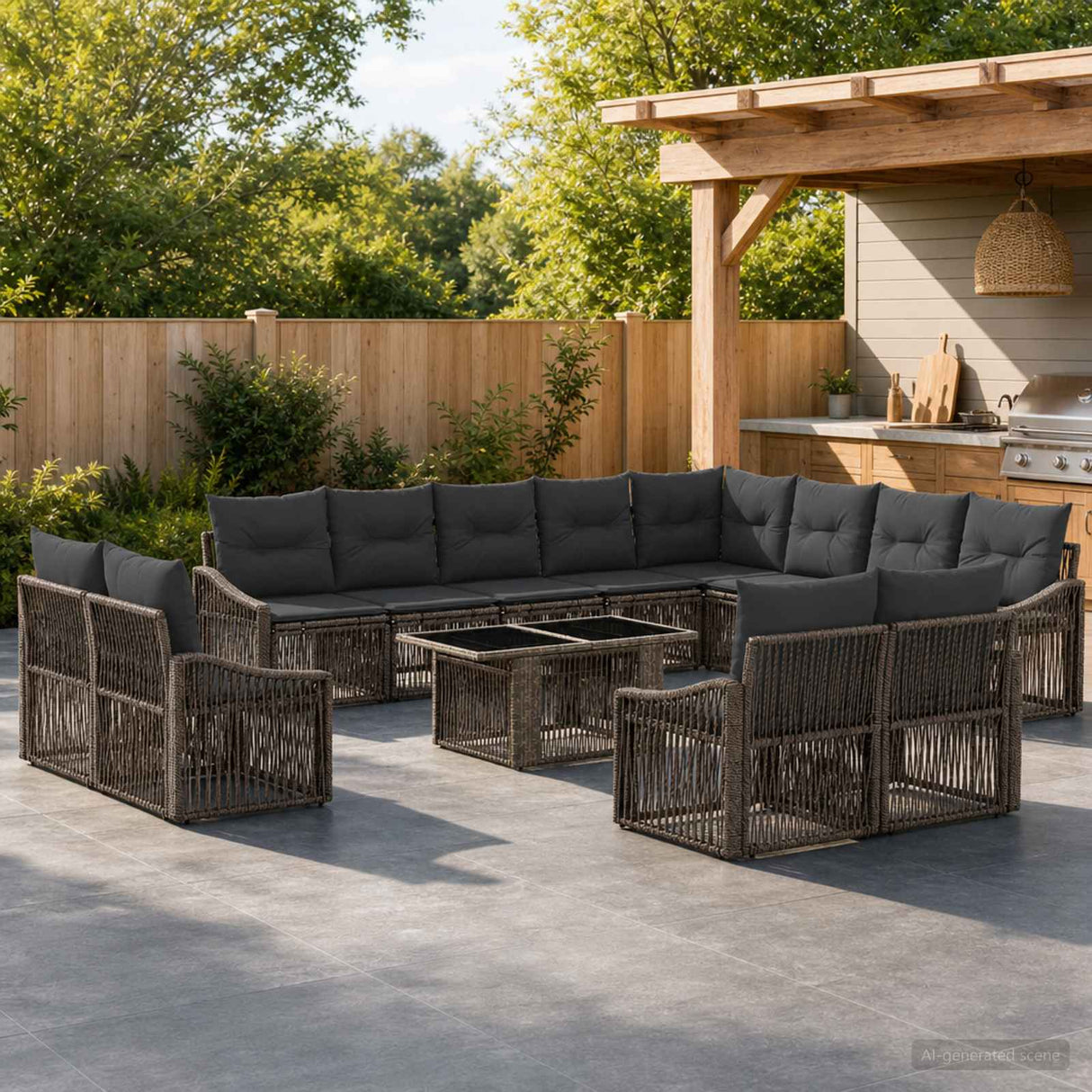 vidaXL Garden Sofa Set 13 pcs Black and Cream White Poly Rattan