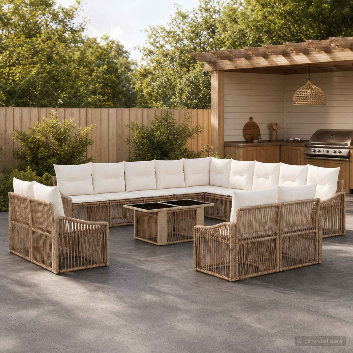 vidaXL Tuinbank Set 14 st Zwart en Crème Wit poly rattan
