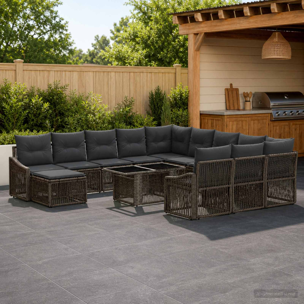 vidaXL Garden Sofa Set 13 pcs Black and Cream White Poly Rattan