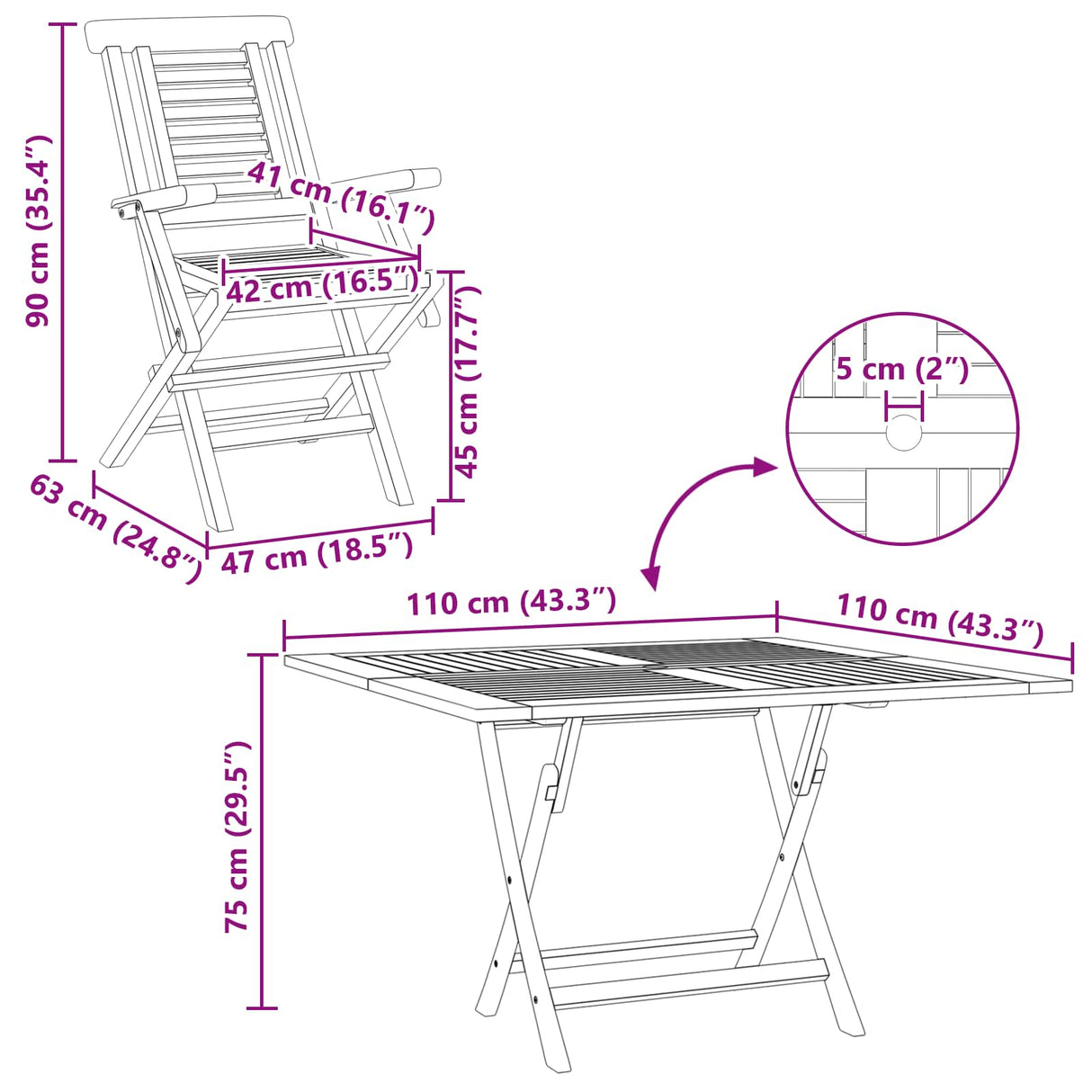 vidaXL 5-piece Garden Dining Set Brown Solid Teak Wood