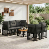 vidaXL Buiten bank set 6 st Zwart en Donker Grijs poly rattan