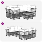 vidaXL Buiten bank set 7 st Zwart en Donker Grijs poly rattan