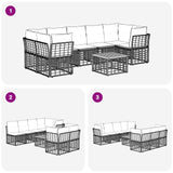 vidaXL Buiten bank set 8 st Zwart en Donker Grijs poly rattan