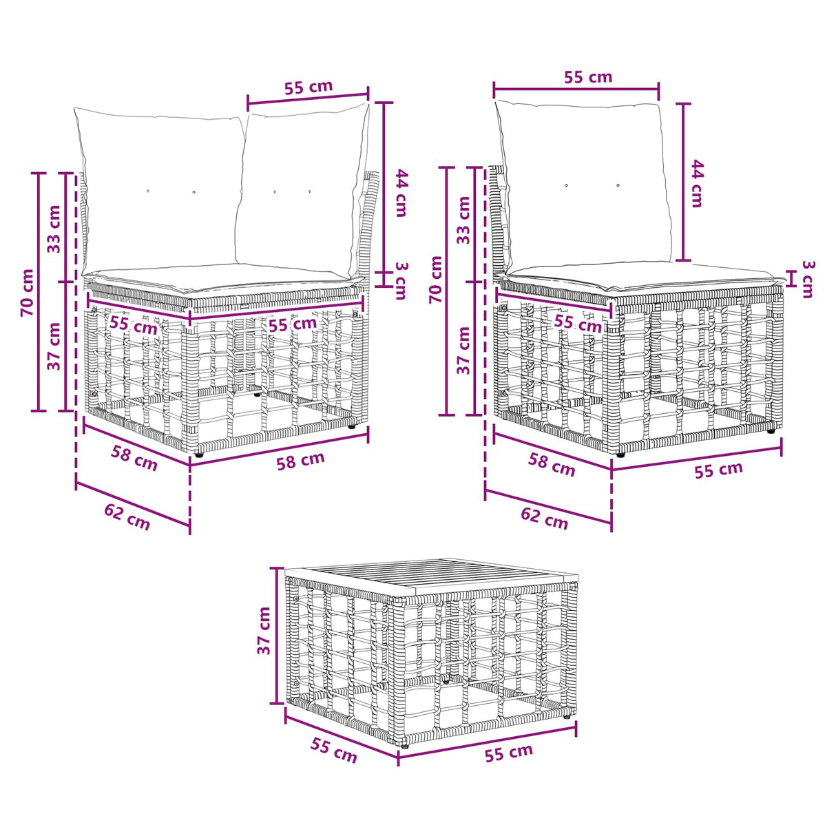 vidaXL Buiten bank set 9 st Zwart en Donker Grijs poly rattan