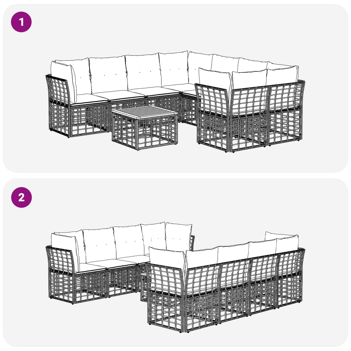 vidaXL Buiten bank set 9 st Zwart en Donker Grijs poly rattan