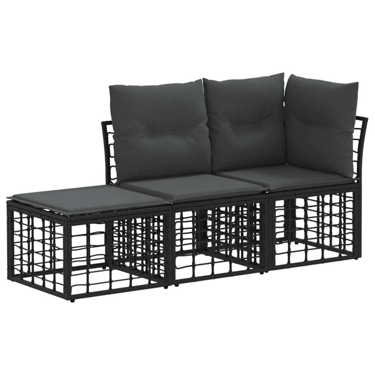 vidaXL Buiten bank set met kussen 3 pcs Zwart Polyester