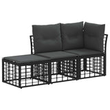 vidaXL Buiten bank set met kussen 3 pcs Zwart Polyester