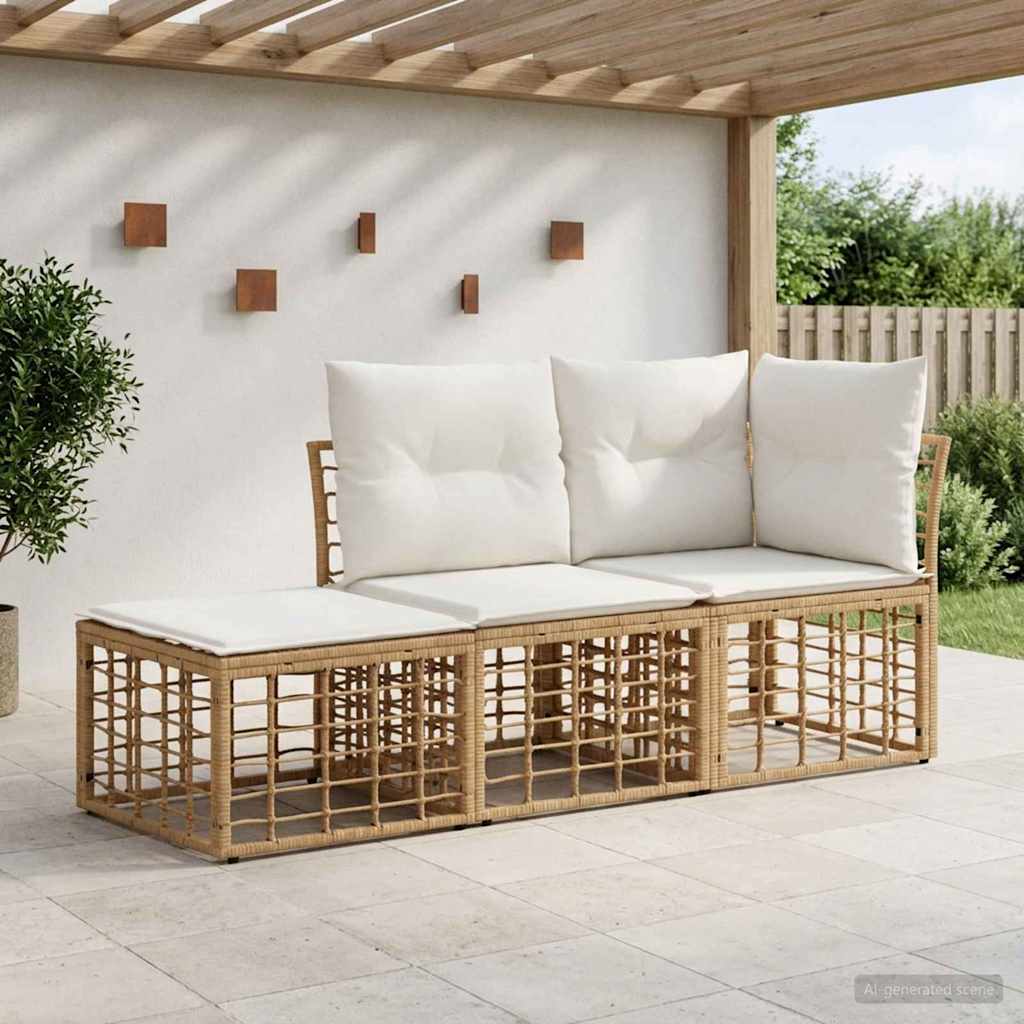 vidaXL Buiten bank set met kussen 3 pcs Zwart Polyester