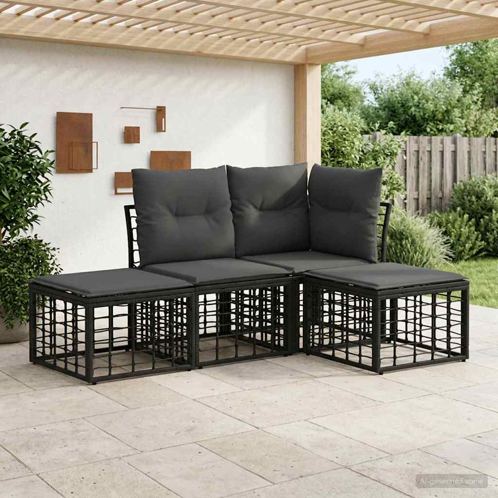 vidaXL Outdoor Sofa Set Black Polyester