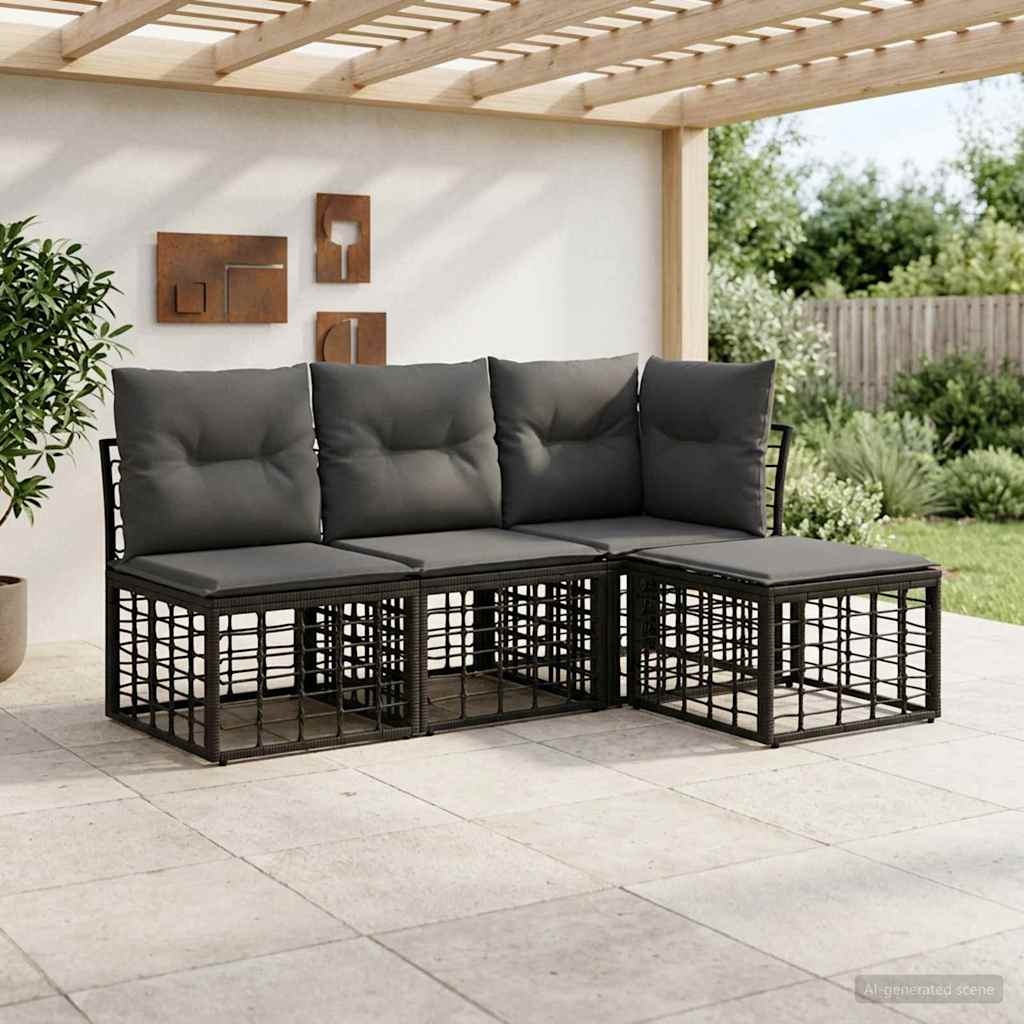 vidaXL Outdoor Sofa Set Black Polyester